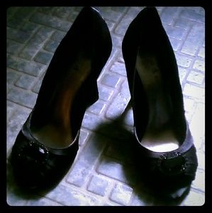 Kelly & Katie fancy black satin, bejeweled heels